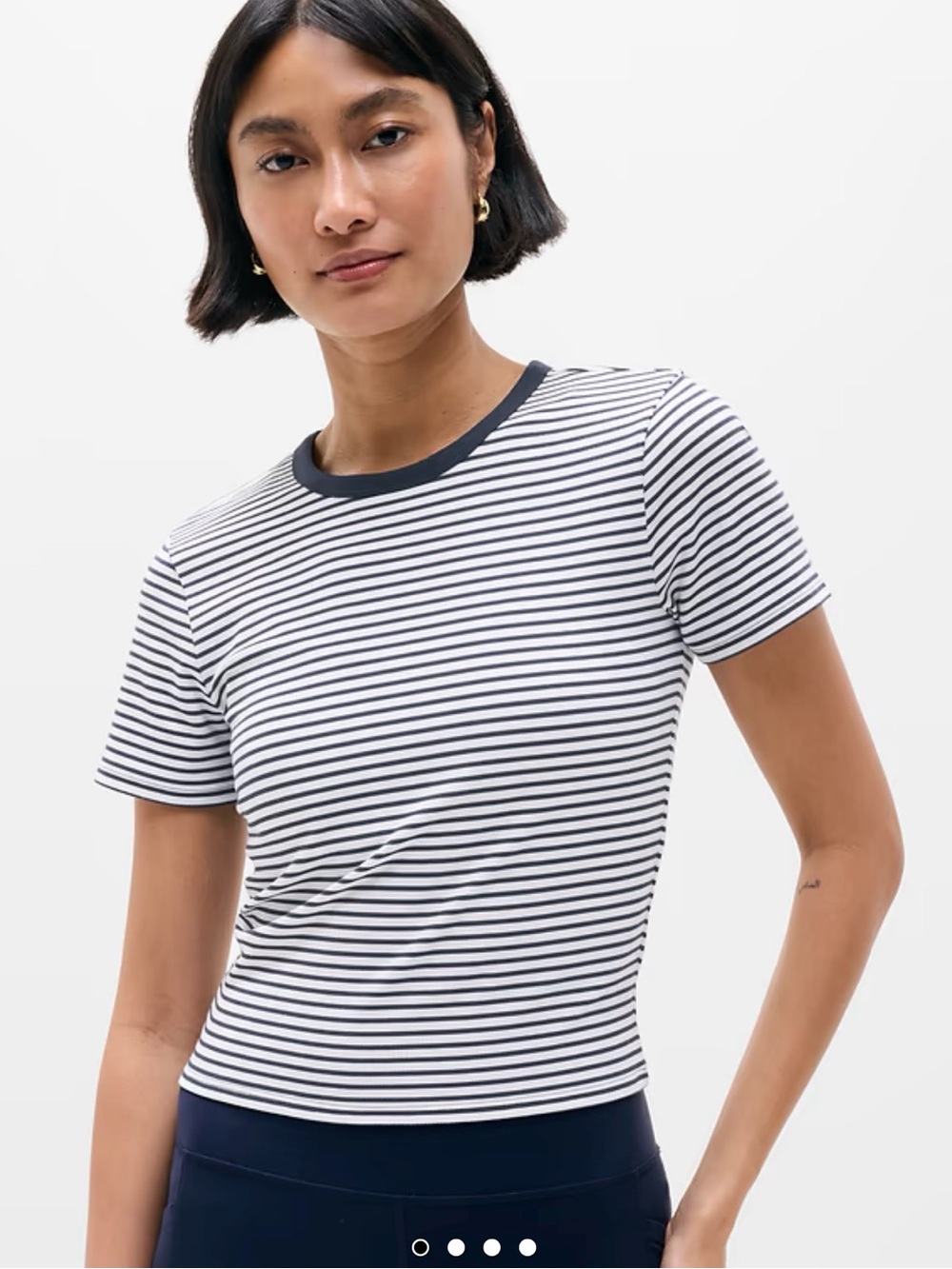 Athleta Signature Rib Crop Tee Blue Stripe New With Tags